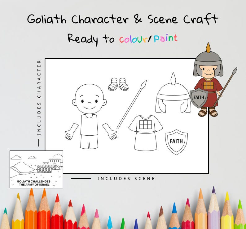 Goliath Challenges Israel Cut-and-Paste Bible Craft: listing photo