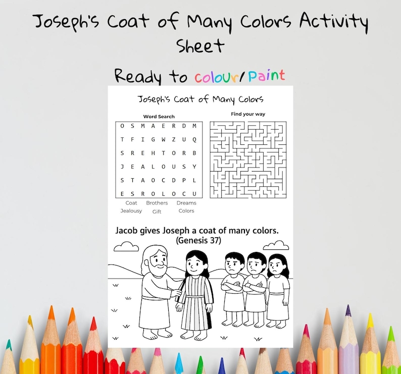 Joseph’s Coat of Many Colours Bible Activity Sheet: listing photo