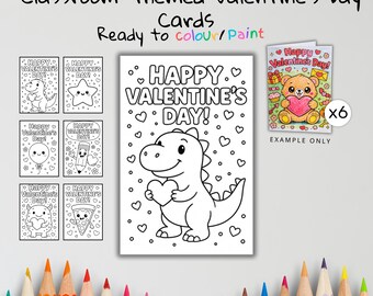 Classroom Valentine’s Day Coloring Cards – Cute Friends Set of 6 | Printable Kids Valentines