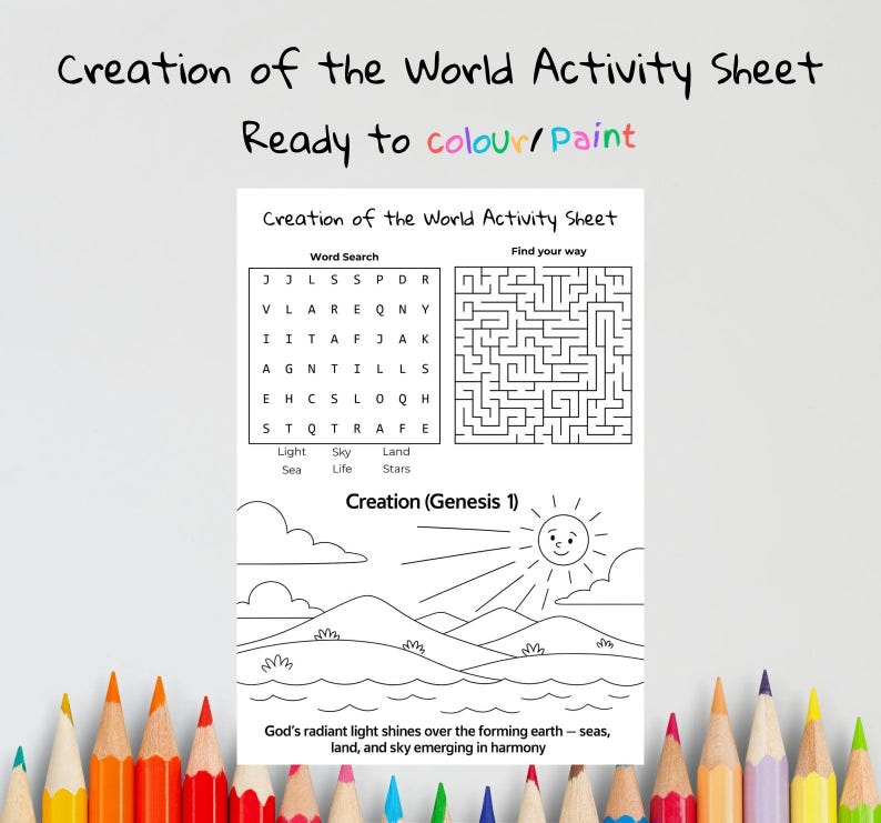 Creation of the World Bible Activity Sheet: listing photo