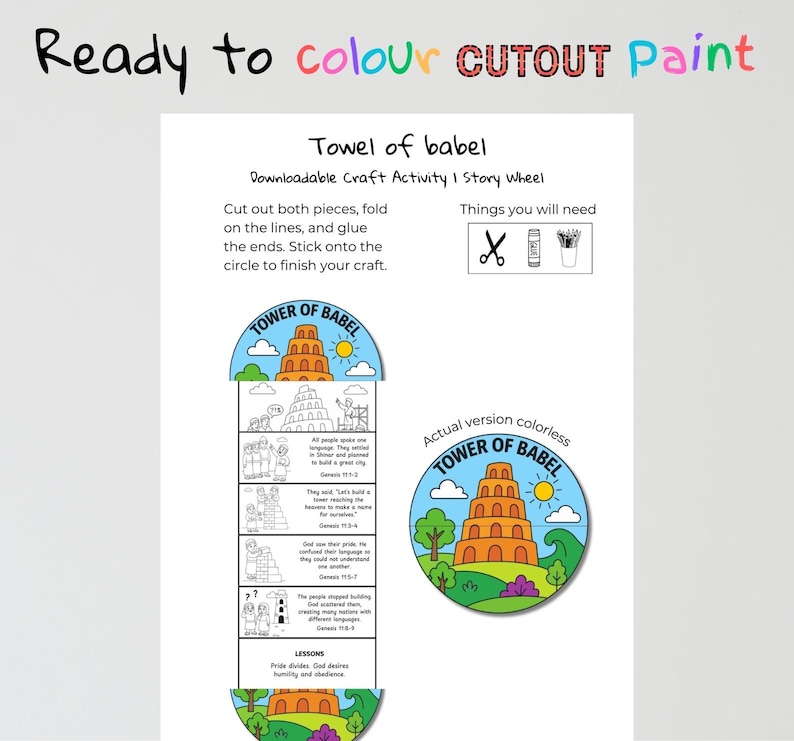 Tower of Babel Fold-Out Bible Craft: listing photo