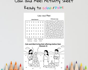 Cain and Abel Bible Craft | Kids Bible Games | Sunday School Activity | Christian Coloring Page | Faith-Based Lesson Printable