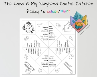 Psalm 23 Color-In Cootie Catcher, The Lord Is My Shepherd Bible Craft, Sunday School & Christian School Activity