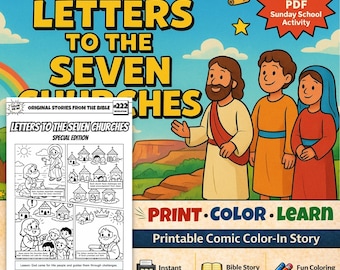 Letters to the Seven Churches A4 Bible Comic Coloring Page for Kids | Sunday School & Children’s Church Activity | Revelation 2–3
