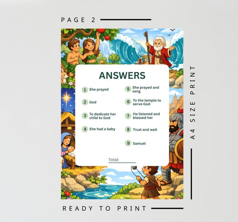 Juego de cartas bíblicas para niños "La oración de Ana" / Actividad de 1 Samuel 1 para niños / Imprimible cristiano / Juego de aprendizaje bíblico imagen 3