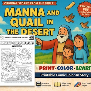 Maná y codornices en el desierto (página para colorear, tamaño A4) / Manualidad para la escuela dominical / Estudio bíblico para niños / Actividad para la iglesia infantil / Éxodo 16
