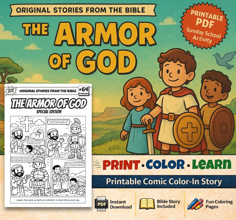 Armour of God Bible Comic Colouring Page: listing photo