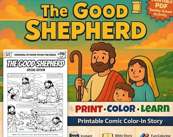 The Good Shepherd John 10 A4 Bible Comic Coloring Page | Sunday School Craft | Bible Study for Kids | Children’s Church Activity