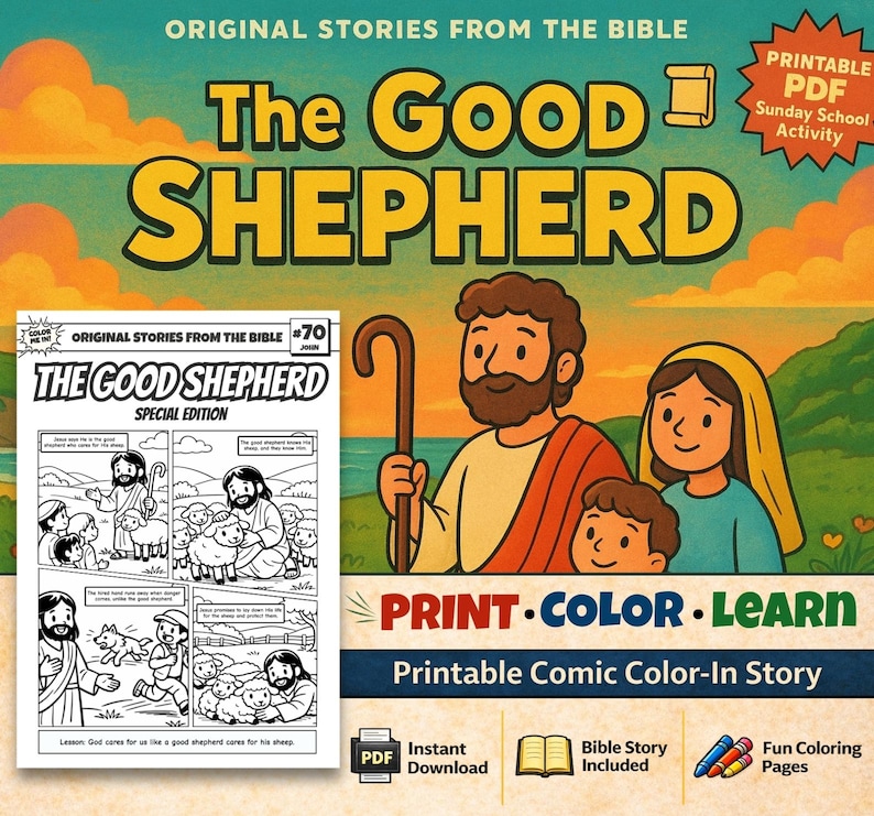 The Good Shepherd Bible Comic Colouring Page: listing photo