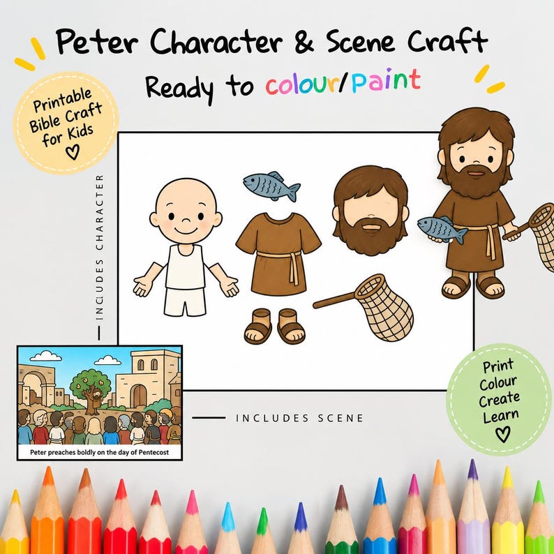 Peter Preaches at Pentecost Cut-and-Paste Bible Craft for Kids: listing photo