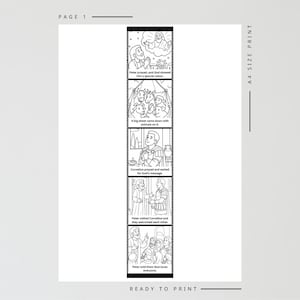 May include: Black and white illustrated comic strip with text. The strip includes panels with text such as "Peter prayed, and God showed him a special vision" and "Peter told them God loves everyone." The words "READY TO PRINT" are at the bottom.