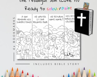 Prodigal Son Bookmark Set (4 Bookmarks) | Bible Story Coloring Page for Kids | Christian Sunday School Printable