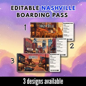 Nashville Trip Surprise Gift Ticket & Birthday Boarding Pass | Editable Printable Flight Ticket (Digital Download)