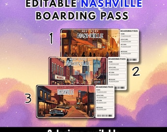 Nashville Trip Surprise Gift Ticket & Birthday Boarding Pass | Editable Printable Flight Ticket (Digital Download)