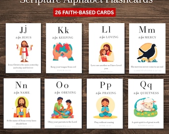 Druckbare ABC Bibel Vers Karteikarten | Schrift Auswendiglernen Alphabet Set für Homeschool, Pre-K & Sonntagsschule