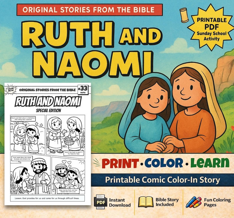 Ruth and Naomi Bible Comic Colouring Page: listing photo