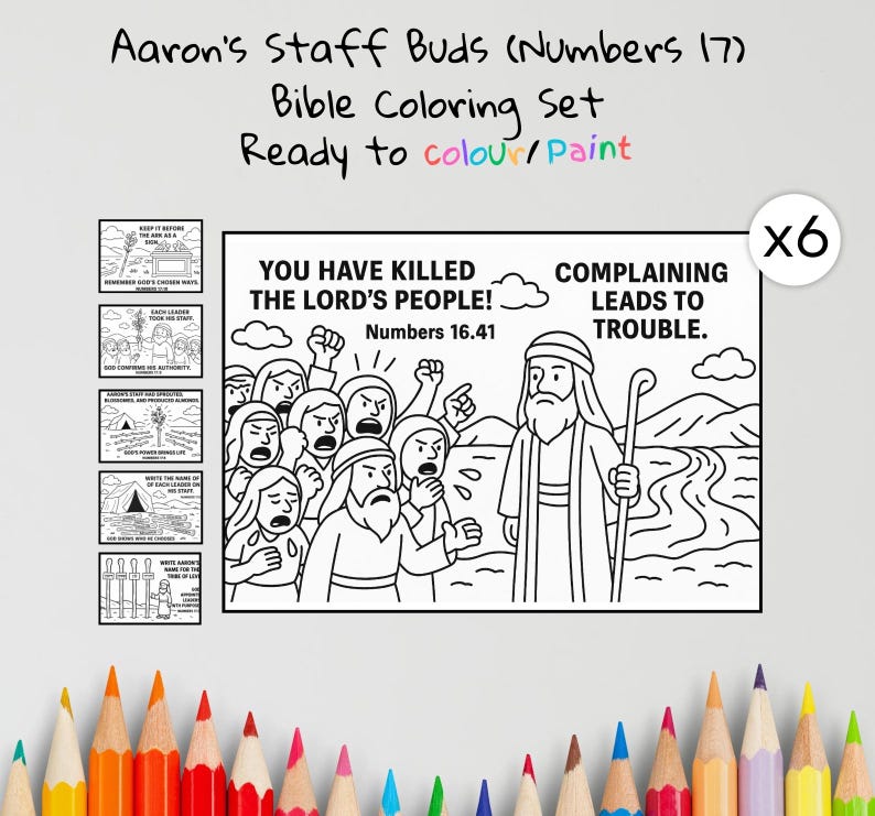 Aaron’s Staff Buds Bible Colouring Pages: listing photo
