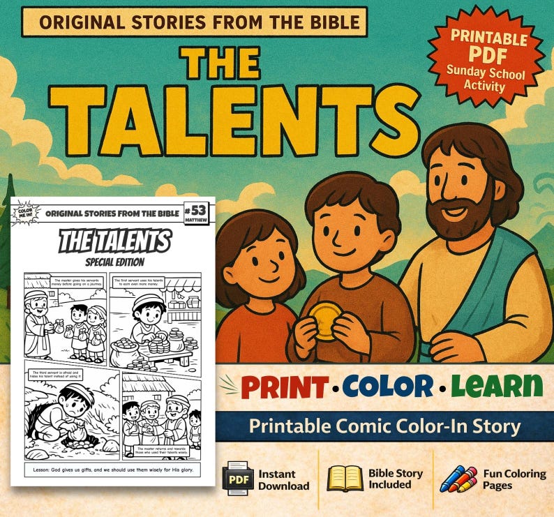 The Talents Bible Comic Colouring Page: listing photo