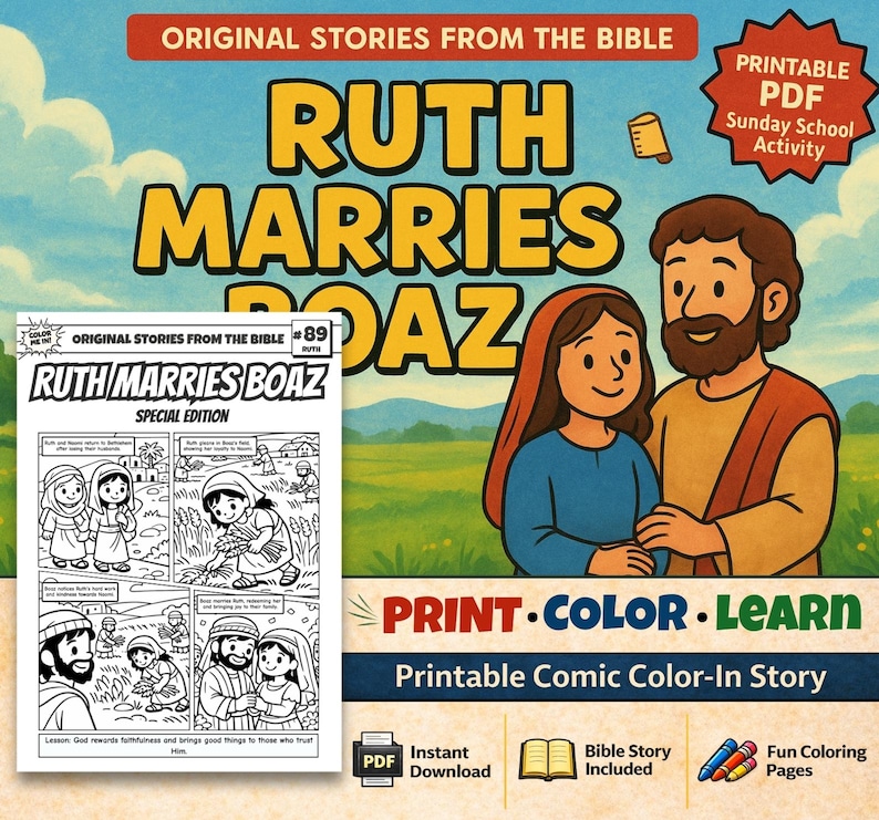 Ruth Marries Boaz Bible Comic Colouring Page: listing photo