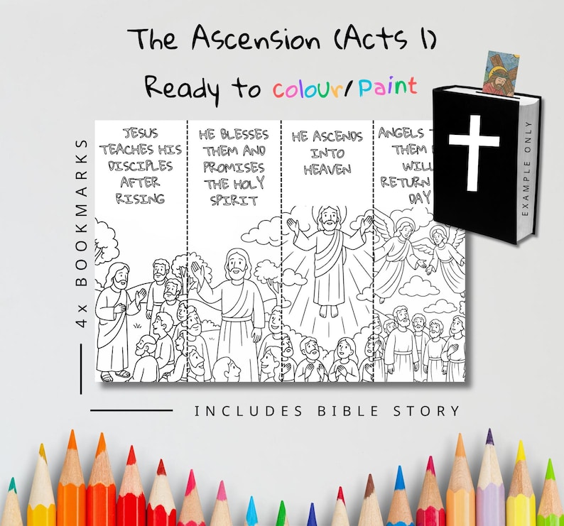 Ascension of Jesus Bible Story Colouring Bookmarks: listing photo