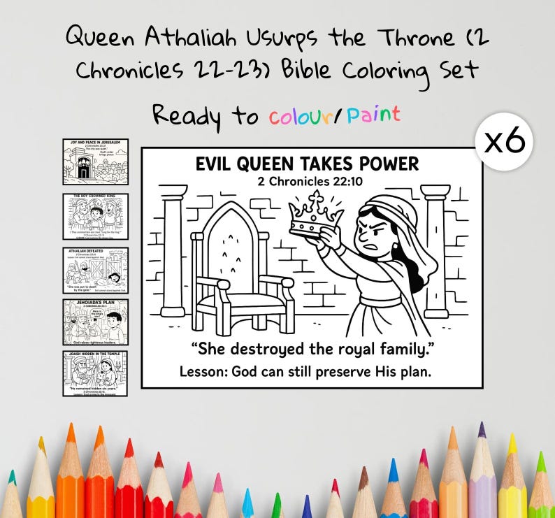 Queen Athaliah Bible Colouring Pages: listing photo