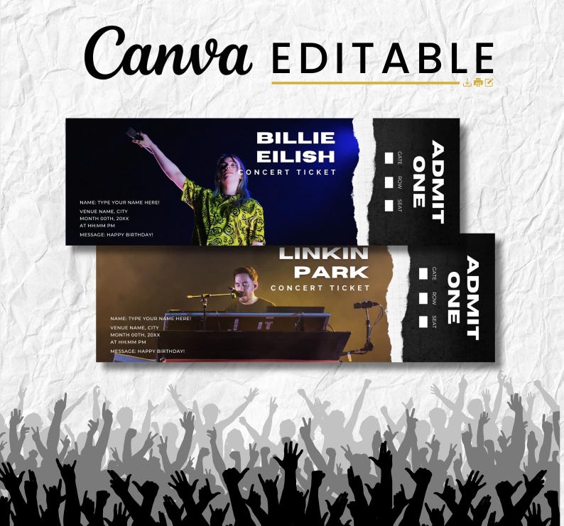Ticket Bottom Custom Concert Ticket Template | Editable Event Ticket | DIY Surprise ...