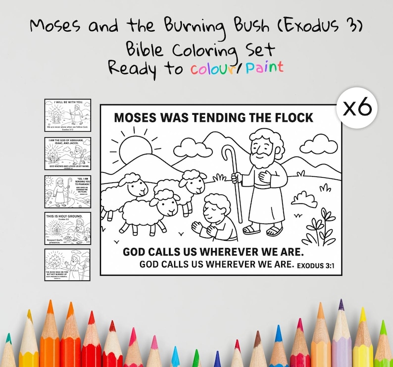 Moses and Burning Bush Bible Colouring Pages: listing photo