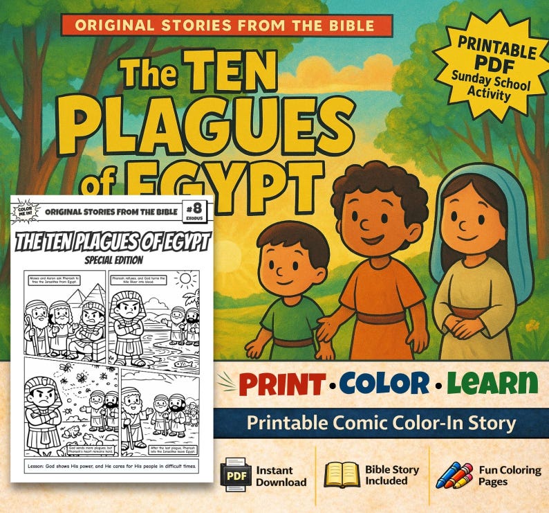 The Ten Plagues of Egypt Bible Comic Colouring Page: listing photo