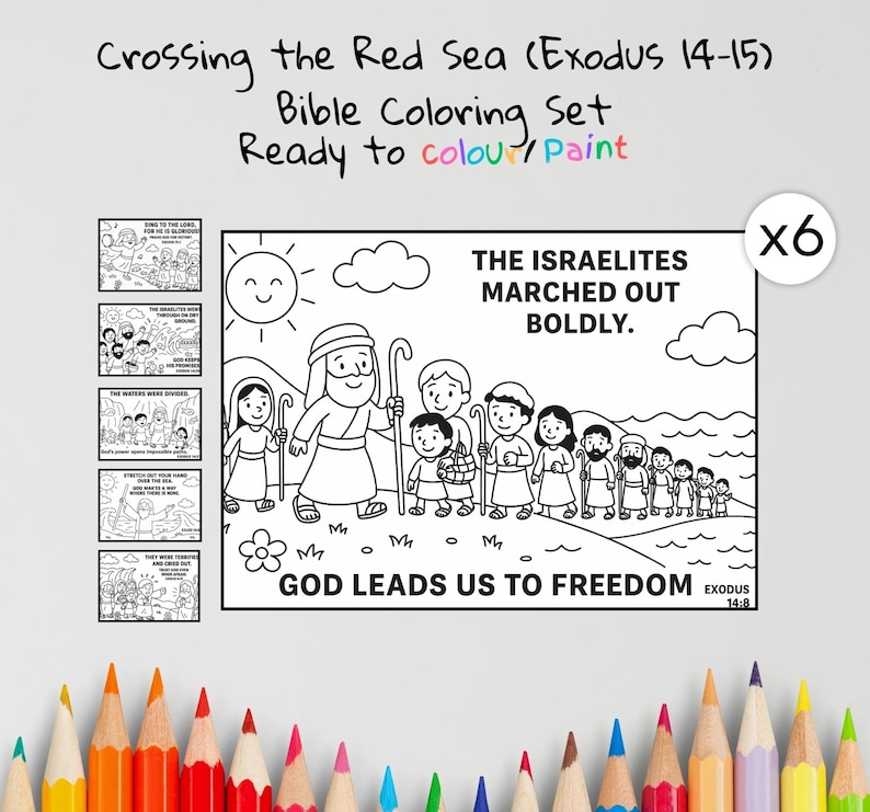 Red Sea Crossing Bible Colouring Pages: listing photo