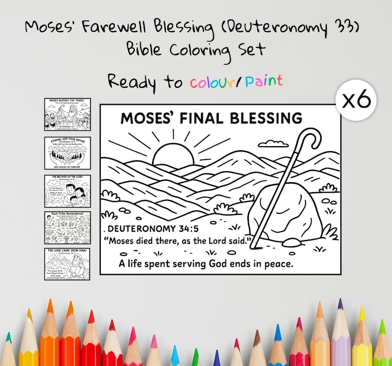 Moses’ Farewell Blessing Bible Colouring Pages: listing photo