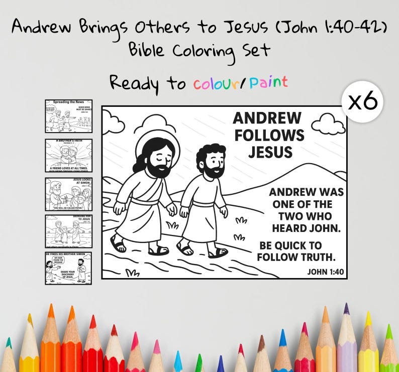 Andrew Brings Others to Jesus Bible Colouring Pages: listing photo