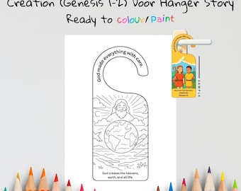 Creation Kids Bible Craft Door Hanger | Bible Activity for Kids | Genesis 1–2 Coloring Craft | Christian Printable | Sunday School Lesson