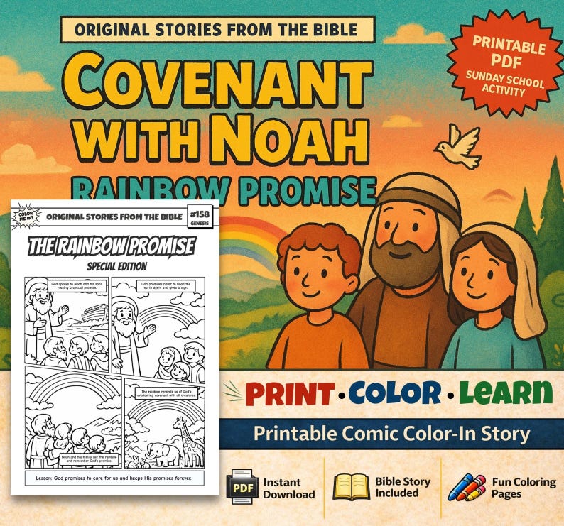 Covenant with Noah Bible Comic Colouring Page: listing photo
