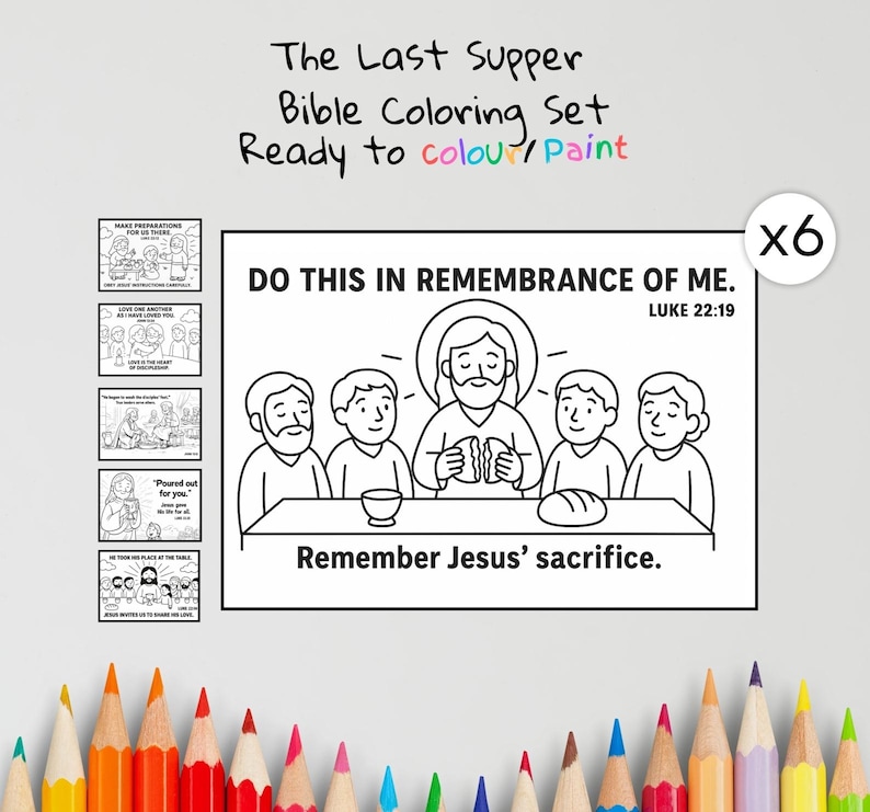 Last Supper Bible Colouring Pages: listing photo