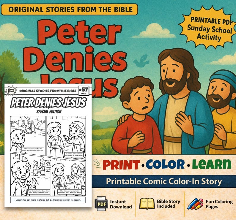 Peter Denies Jesus Bible Comic Colouring Page: listing photo