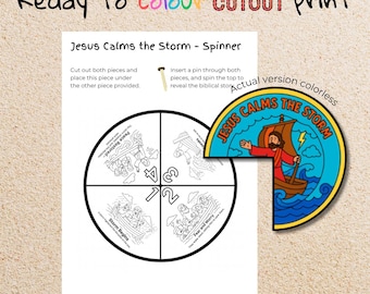 Jesus Calms the Storm Coloring Wheel, Bible Story Craft for Kids, Faith and Trust Sunday School Activity
