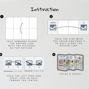 Pu&ograve; includere: Diagramma di istruzioni per piegare un libretto in pi&ugrave; fasi numerate. I passaggi includono la piegatura lungo le linee tratteggiate e la piegatura dei lati verso il centro. L'ultimo passaggio mostra un libretto piegato colorato con il testo "The Empty Tomb" e "Color & Enjoy!"