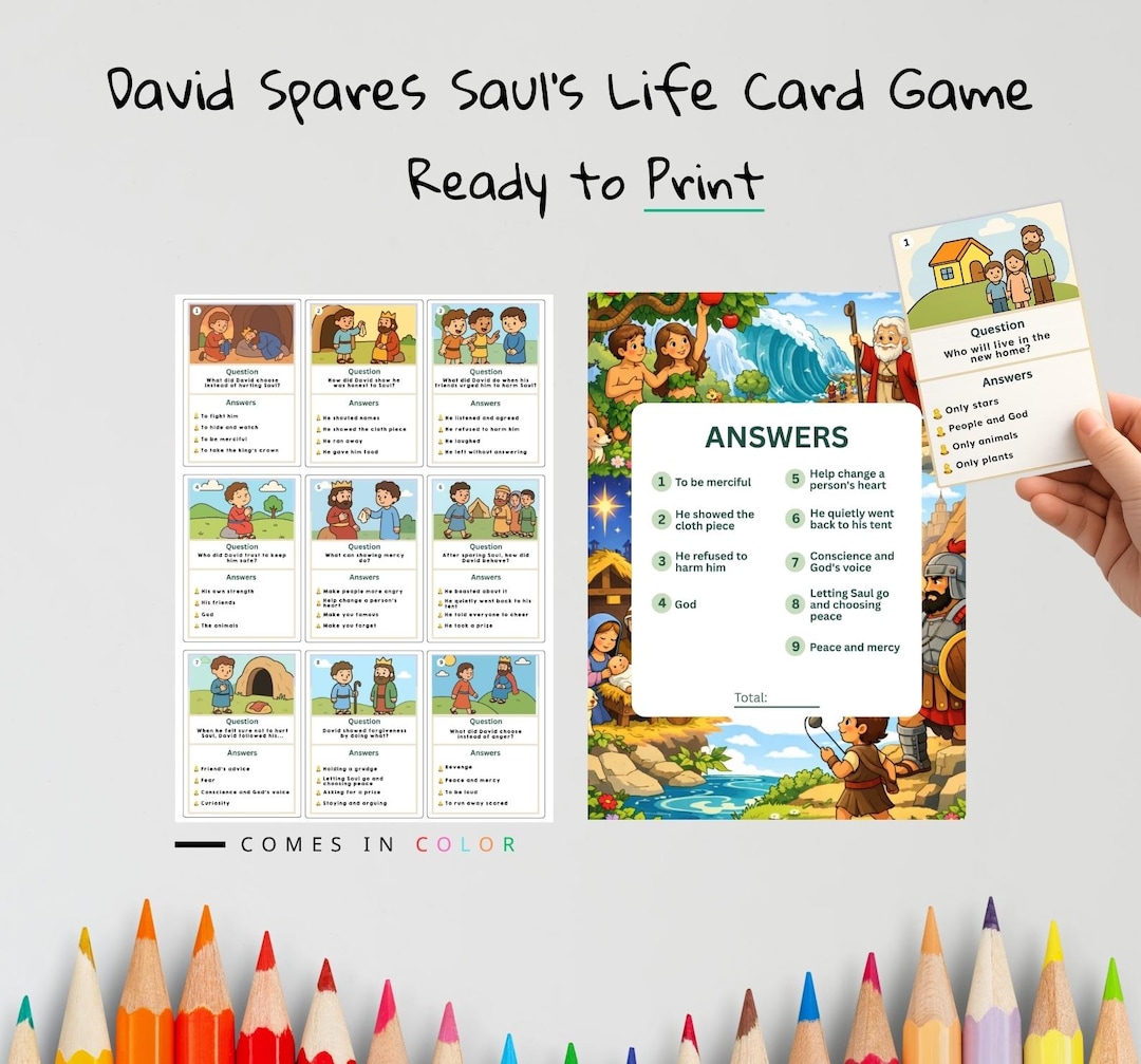 David Spares Saul’s Life Kids Bible Card Game | 1 Samuel 24 Activity ...