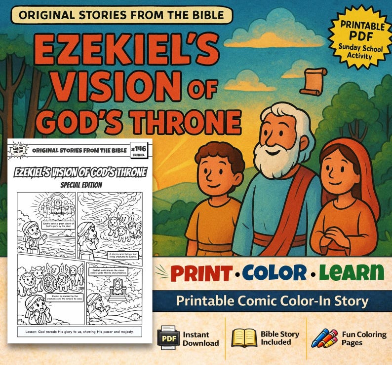 Ezekiel’s Vision of God’s Throne Bible Comic Colouring Page for Kids: listing photo
