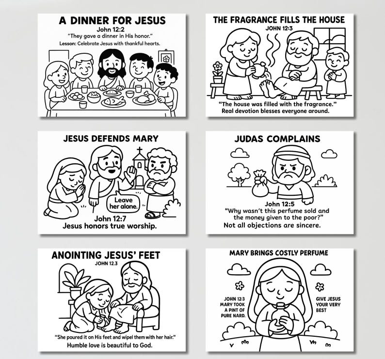 Anointing at Bethany Coloring Pages Craft | Kids Bible Craft | John 12 ...