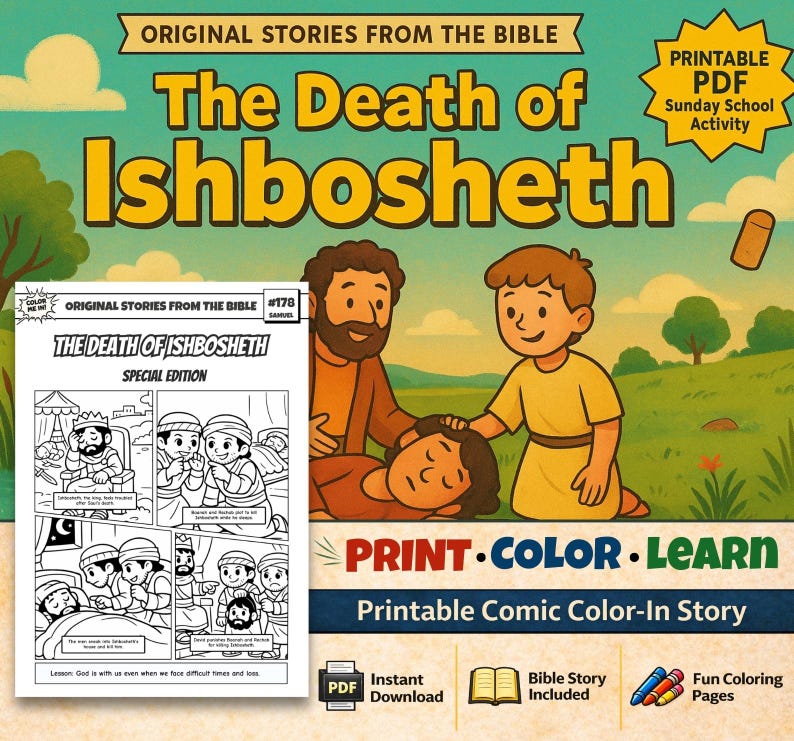 The Death of Ishbosheth Bible Comic Colouring Page: listing photo