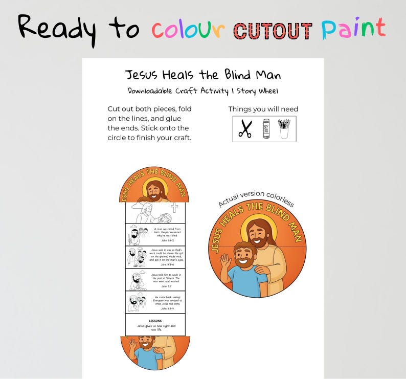 Jesus Heals the Blind Man Bible Sequencing Craft: listing photo