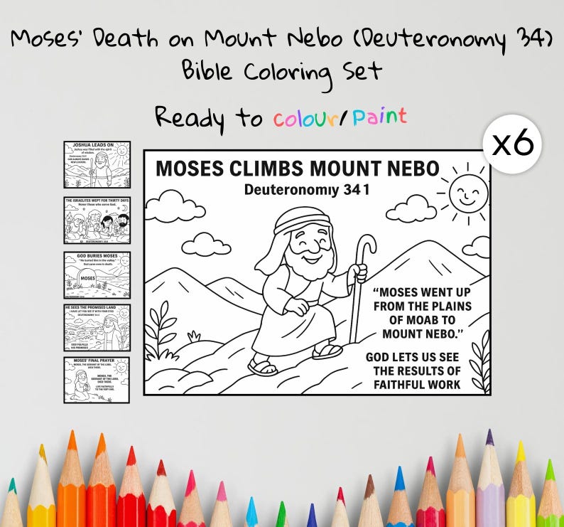 Moses on Mount Nebo Bible Colouring Pages: listing photo