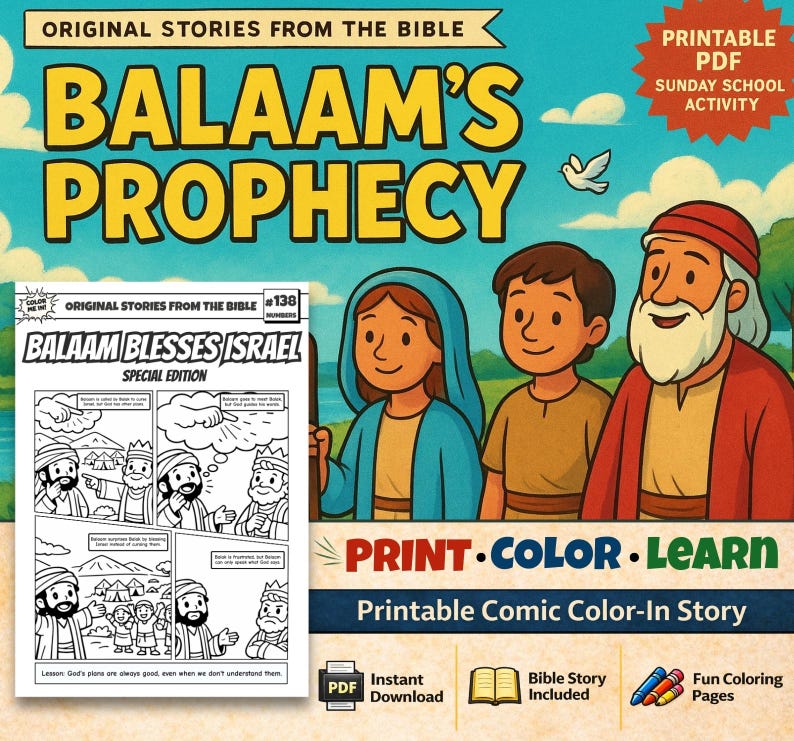 Balaam’s Prophecy Bible Comic Colouring Page: listing photo