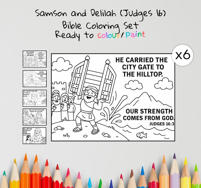 Samson and Delilah Bible Colouring Pages: listing photo