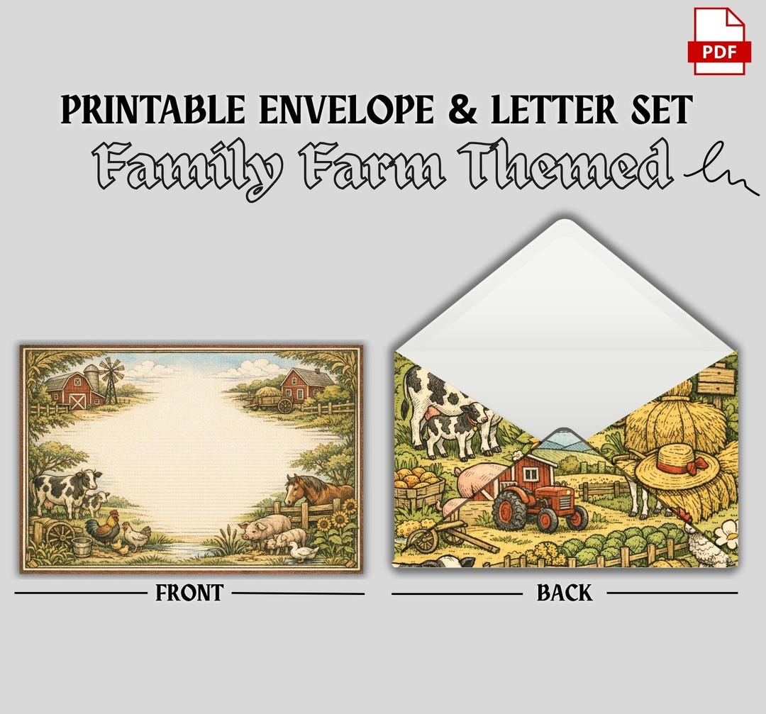 Family Farm Printable Envelope Kit, Rustic Farm Writing Paper, Country ...