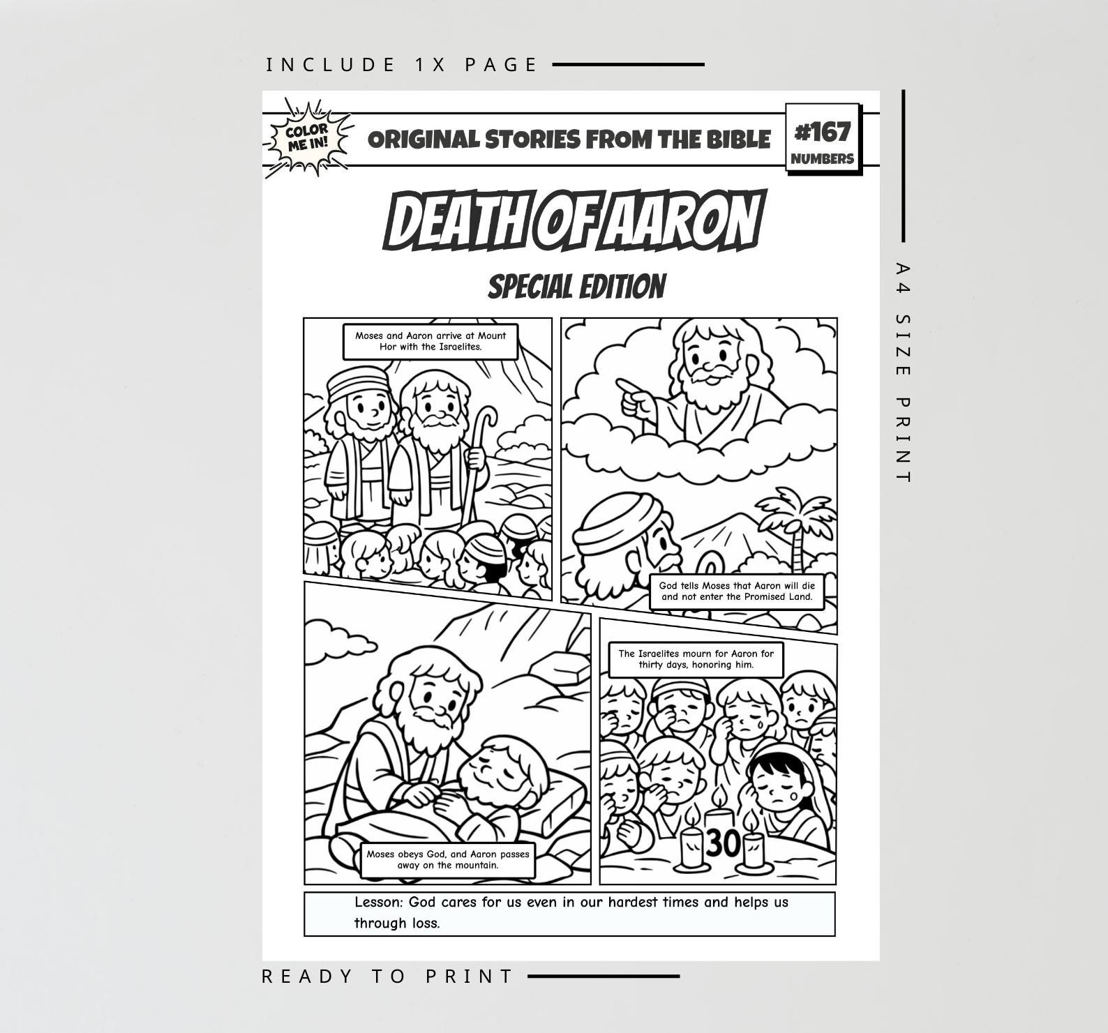 Death of Aaron A4 Bible Comic Coloring Page | Sunday School Craft ...