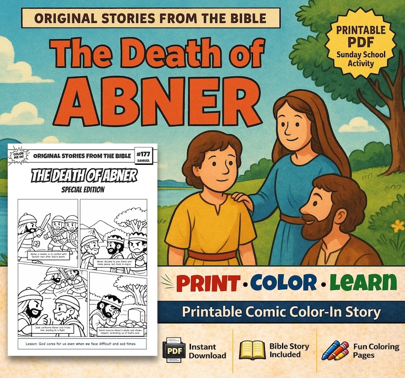 The Death of Abner Bible Comic Colouring Page: listing photo