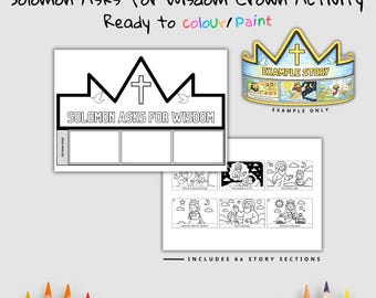 Solomon Asks Wisdom Bible Crown Printable | Godly Wisdom | Christian Printable | Bible Coloring Craft