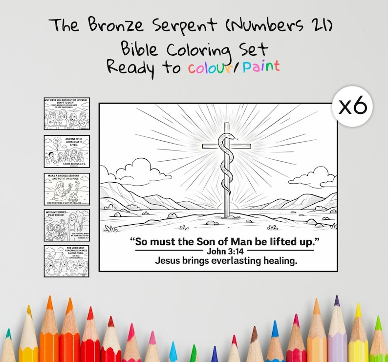 Bronze Serpent Bible Colouring Pages: listing photo